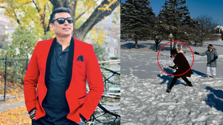 নায়িকার অনুরোধে বরফের ওপর জায়েদ খানের ডিগবাজি